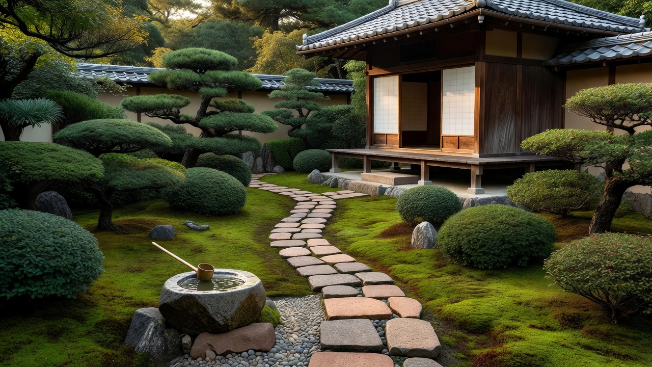 京都の茶庭に敷かれた粘土の露地道